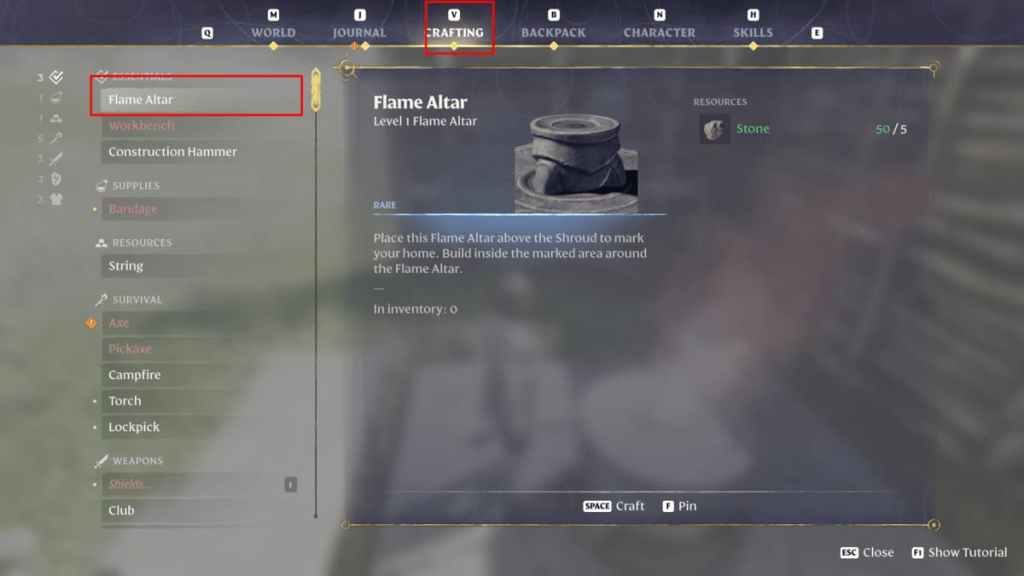 Respec Menu Crafting Tab
